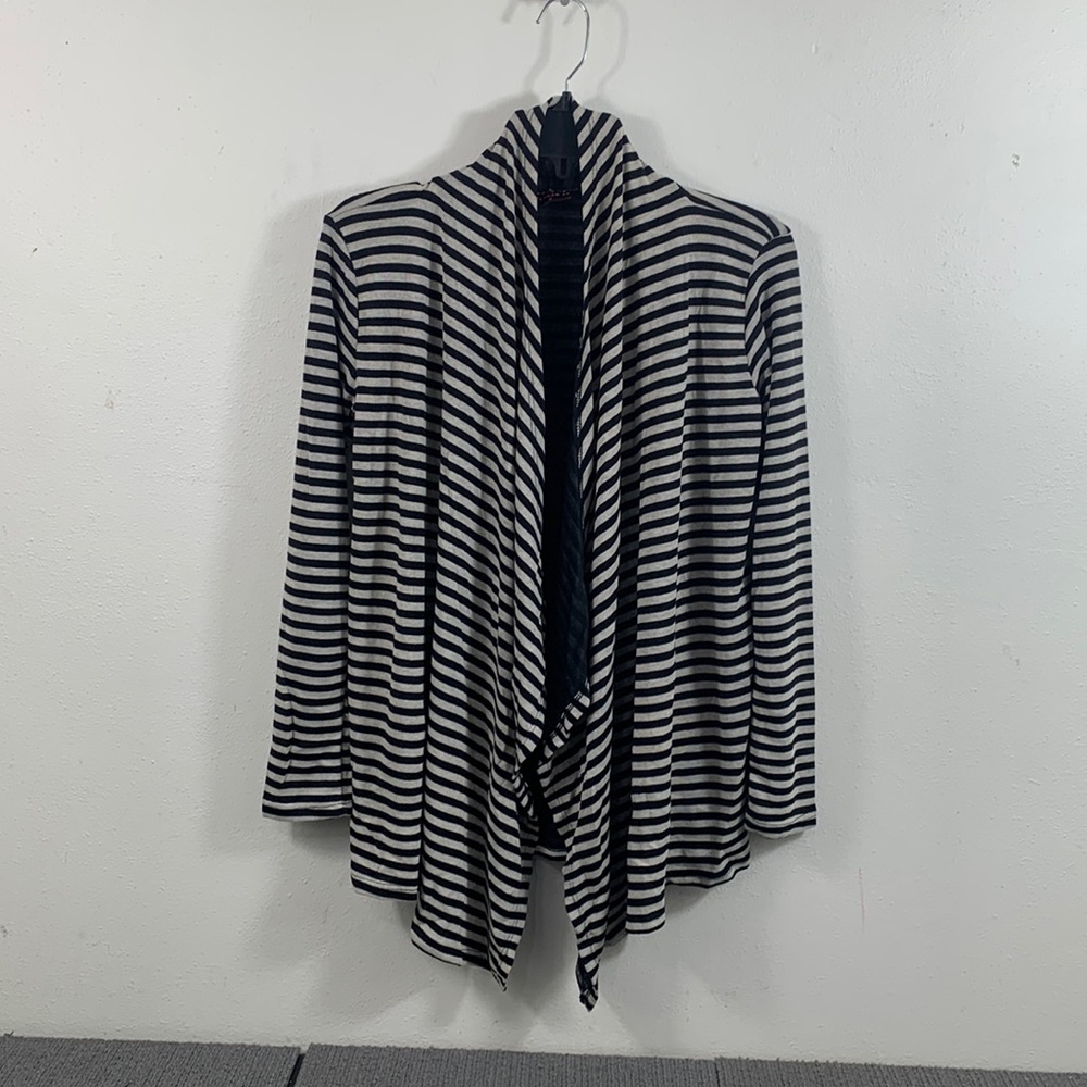 Hanger 55 Cardigan Womens Size S Black Gray Striped Lightweight Open Front